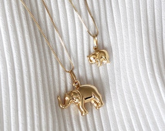 14k Solid Gold Elephant Necklace - Good Luck Charm - Real Gold Elephant Pendant - Good Luck Necklace Charm - Animal Lover Gift