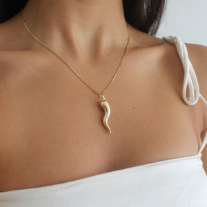 14K Gold Cornicello Charm - Gold Italian Horn Pendant - Symbol of Protection & Good Luck Present