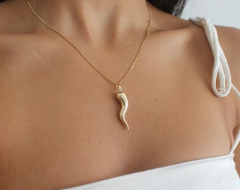 14K Gold Cornicello Charm - Gold Italian Horn Pendant - Symbol of Protection & Good Luck Present