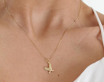 14K Gold Eagle Pendant, 14k Real Solid Gold Eagle Pendant, American Eagle Pendant for, Powerful Jewelry, Gift for Her, gift for Him
