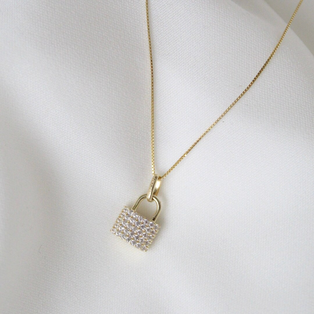 【HYERES LOR】Happiness 14K mini Lock necklace Padlock Necklace - Solid Gold Lock Necklace - 14K Gold Lock