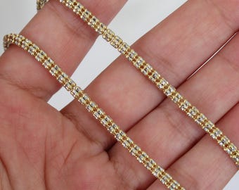 14k Solid Real Gold Diamond Cut Ice Link Chain Necklace - Two Tone Chain Yellow and White Gold Chain - 14k Real Gold Cylinder Chain