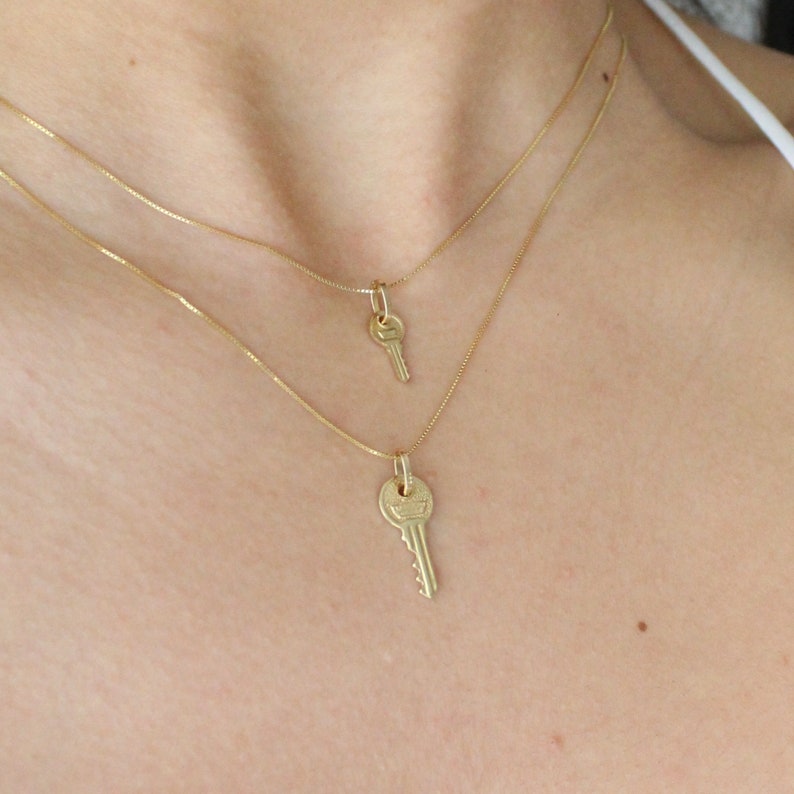 14K Solid Gold Key Necklace - Dainty Key Necklace - Gold Key Charm With ...