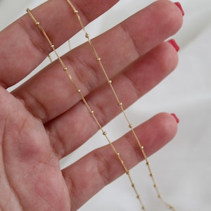 Solid 14K Gold Satellite Chain Necklace, Delicate Dainty Layered Necklace