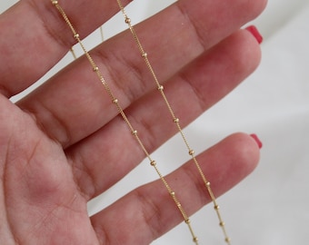 Solid 14K Gold Satellite Chain Necklace, Delicate Dainty Layered Necklace