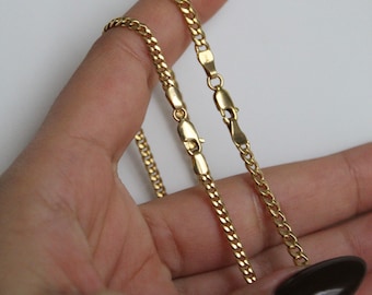 Solid 14K Gold Miami Cuban Chain Necklace - Solid 14KT Gold Miami Cuban Chain - Solid 14K Miami Curb Chain 3mm 4mm - Men Women Chain