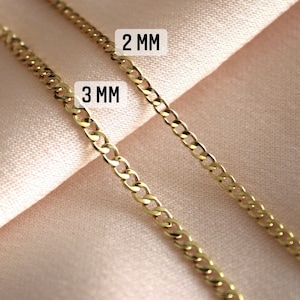 14k Gold Curb Chain Necklace - Thick Curb Chain Necklace, Thin Cuban Link Chain Necklace, Simple Gold Chain, Gold Chain Necklace for Women