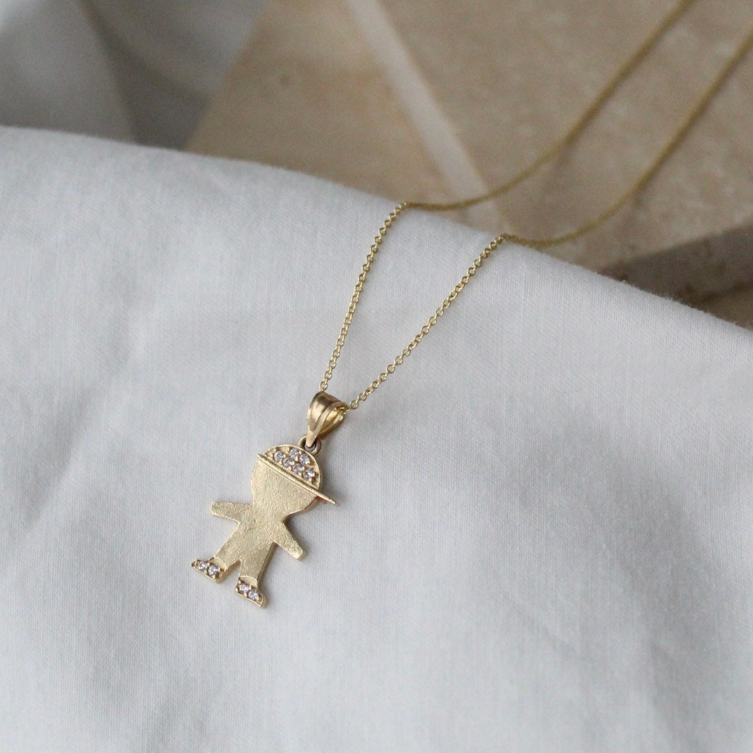 14K Solid Gold Boy Pendant, Little Boy Necklace, Baby Boy Necklace, Mom