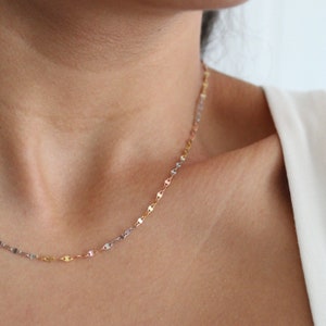 14K Gold Necklace, 14K Gold Chain, Solid Gold Necklace, Solid Gold Chain, Real Gold Necklace, Solid 14K TriColor Gold Chain