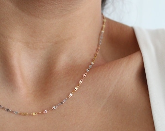 14K Gold Necklace, 14K Gold Chain, Solid Gold Necklace, Solid Gold Chain, Real Gold Necklace, Solid 14K TriColor Gold Chain