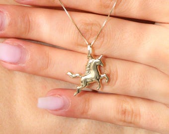 Unicorn Necklace in 14K Solid Gold | Magical Minimalist Jewelry | Dainty Unicorn Pendant | Whimsical Gift for Her | Christmas Gift