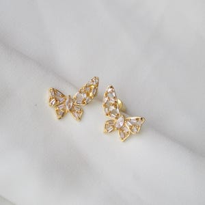 Cubic Zirconia Butterfly Stud Earrings - 18K Gold Plated Butterfly Win Studs - Butterfly jewelry with Diamonds - Anniversary gift