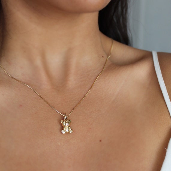 9ct Gold 21x19mm flat Teddy Bear Pendant with a 1.1mm wide cable Chain 16  inches Only Suitable for Children - Handmade Jewellery from British  Jewellery Workshops