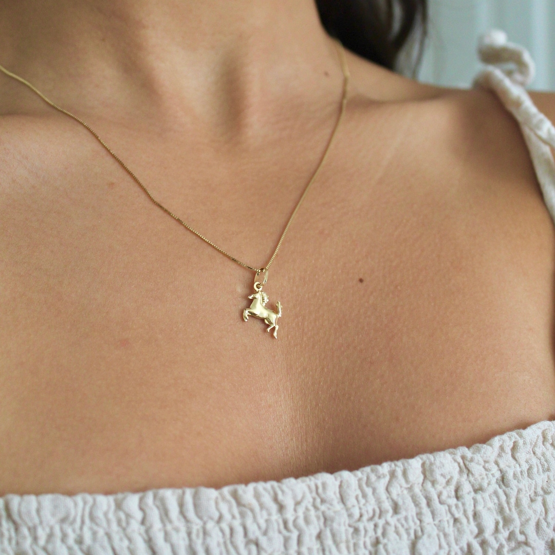 14K Gold Horse Necklace, 14K Solid Gold Horse Necklace, 14K Gold Horse