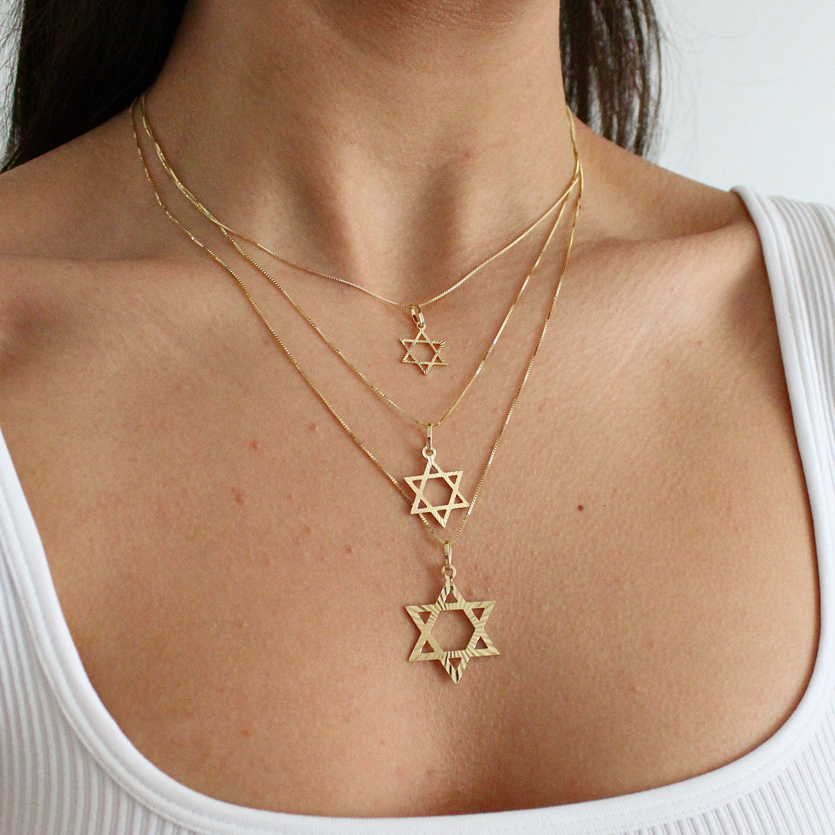 14k Yellow Gold Jewish Star of David Necklace, 14k Gold Star of