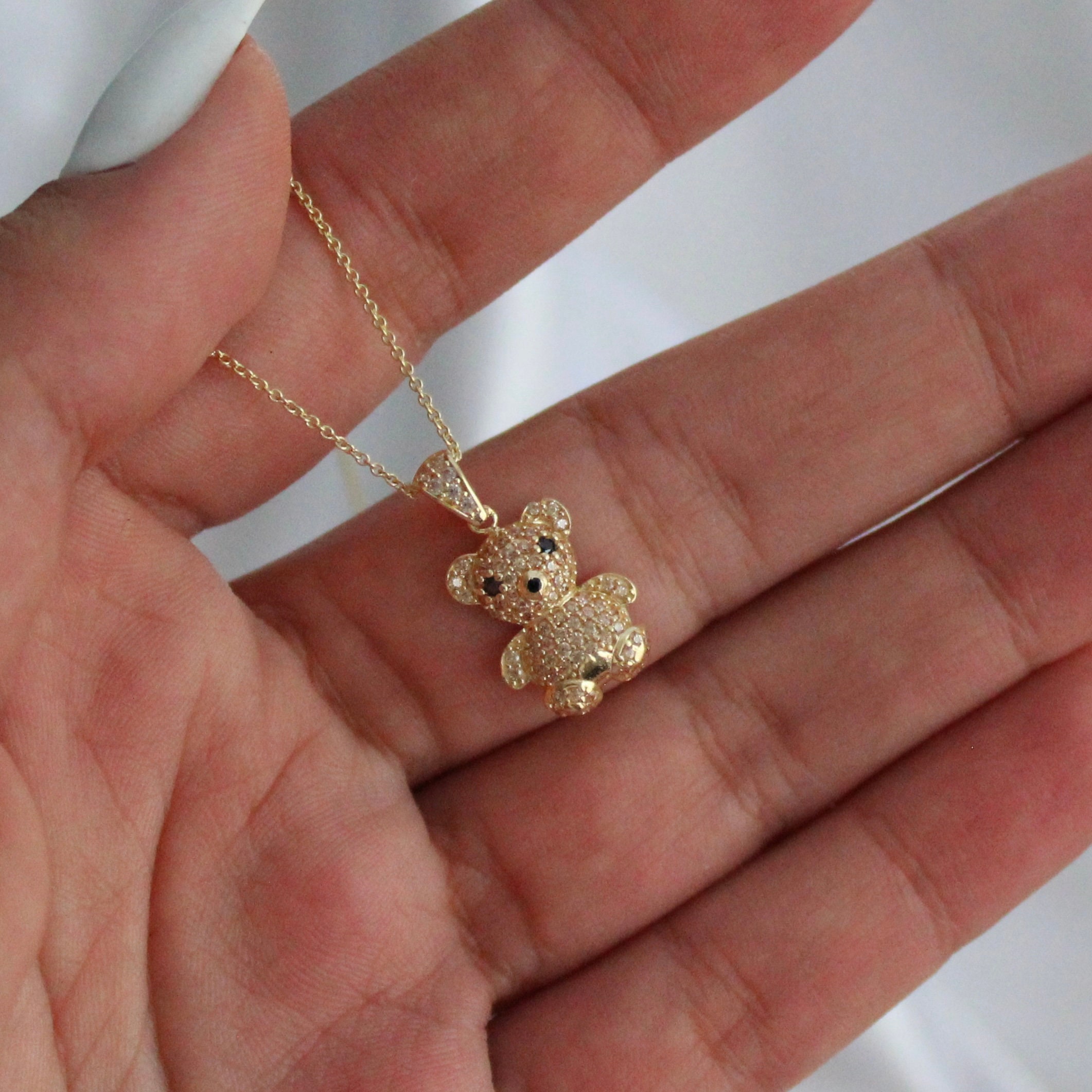 LUCIA STERLING SILVER ROSE GOLD TEDDY BEAR NECKLACE – TAERA Jewelry
