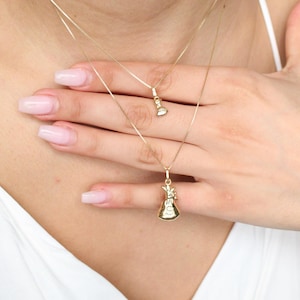 Collana con ciondolo a forma di sacchetto di denaro in oro giallo massiccio 14k, collana con ciondolo a forma di sacchetto di denaro in oro 14k,