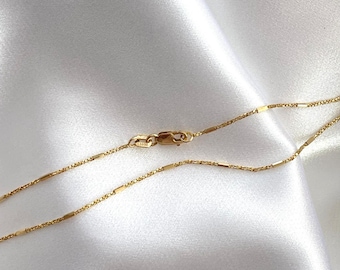 Collar de cadena de oro macizo de 14 quilates, delicado collar en capas