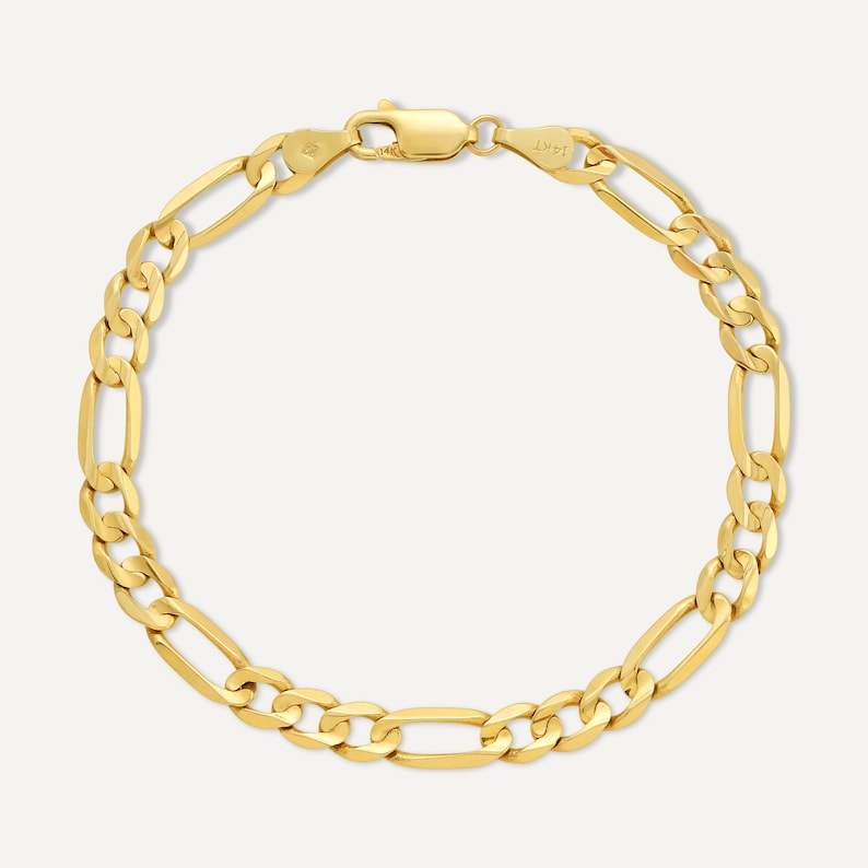 14K Solid Gold Figaro Chain Bracelet 14K Solid Gold Figaro Etsy
