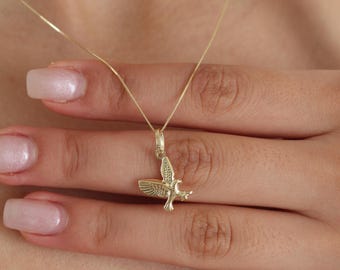 14K Real Gold Double Eagle Necklace, Animal, Bird Pendant, Power, Graduation Present, Layering Chain, Minimal Jewelry, Wisdom