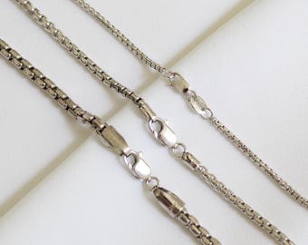 14K Solid White Gold Box Chain, Men's Necklace, 14K Gold Silver Necklace, Layered Necklace, 1.5mm,2.5mm,3.5mm, Gift, Gift for him