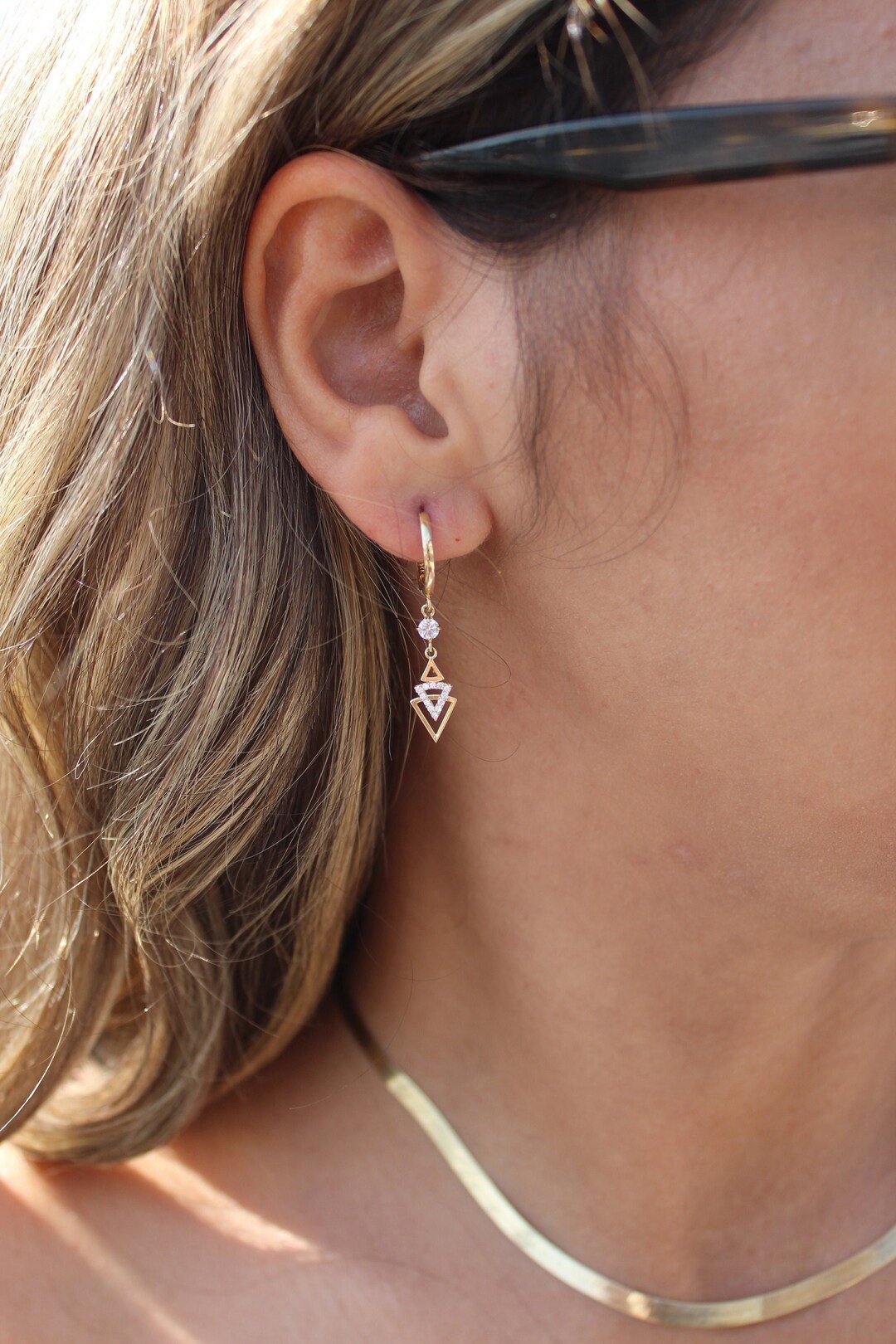 Hanging Hoop Earrings, Rhombus Hanging Earrings, Rhombus Hoop Earrings