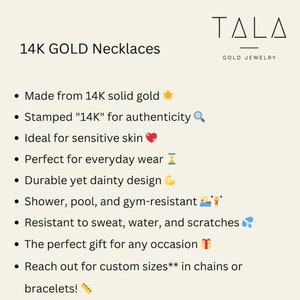 Peut inclure: Colliers en or 14 carats fabriqu&eacute;s en or massif. Les colliers sont estampill&eacute;s "14K" pour l'authenticit&eacute; et sont parfaits pour les peaux sensibles. Ils sont durables, d&eacute;licats et r&eacute;sistants &agrave; l'eau. Les colliers sont parfaits pour un usage quotidien et peuvent &ecirc;tre personnalis&eacute;s en cha&icirc;nes ou en bracelets.