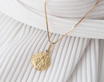 Collar religioso de comunión en oro amarillo de 14 k con medalla redonda, medalla de comunión "Ricordo della Comunione" de oro amarillo de 14 k de Italia, medalla