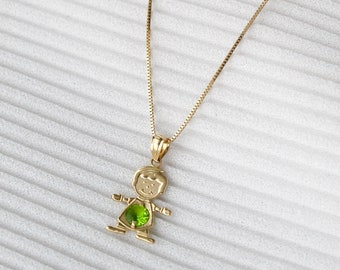 14k Gold Newborn Baby Boy Necklace With CZ, Gold Baby Birthstone Dainty Necklace, CZ Birth Stone Jewelry, 14k Boy Necklace, Mothers Day Gift