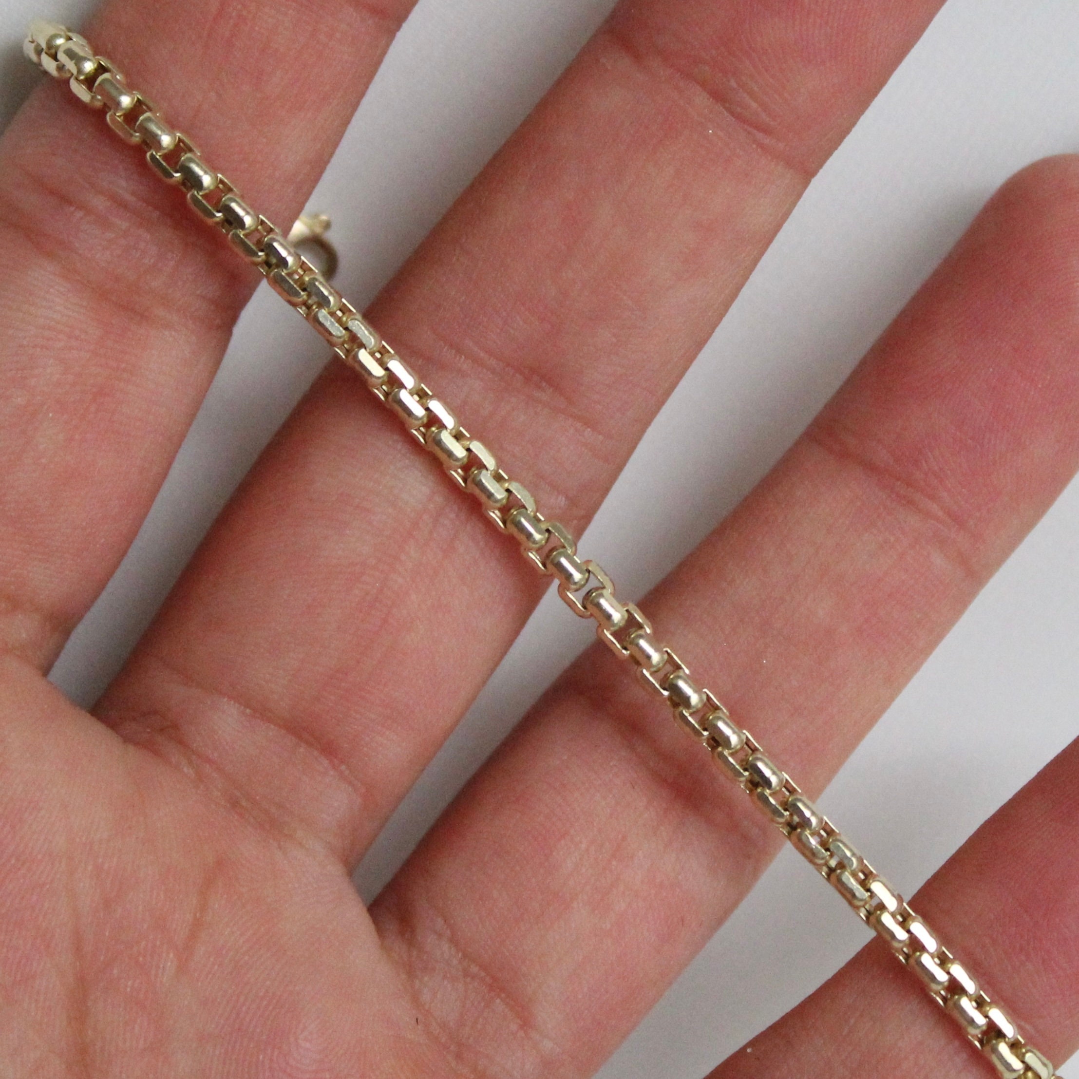 14K Gold Round Box Chain Bracelet - Real Gold Box Bracelet - Unisex ...