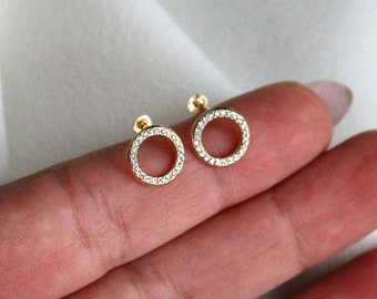 14K Solid Gold Stud, Stud Earring with diamonds, Minimalist stud earrings, 14K Solid Gold Earring,
