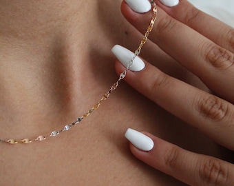 Solid 14K TriColor Gold Chain, 14KT ITALY Tri-Tone Gold Chain, Anchor Chain, Real Gold Chain, Mariner Chain, 14K Gold Valentino Chain