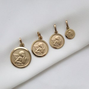 14K Solid Gold Coin Necklace - Medallion Necklace - Guardian Angel Necklace - Gold Coin Necklace