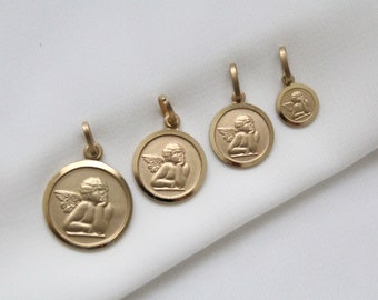 14K Solid Gold Coin Necklace - Medallion Necklace - Guardian Angel Necklace - Gold Coin Necklace