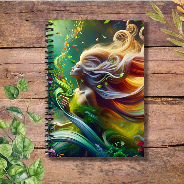 Spiral Notebook Earth Goddess Notebook for Women Gift for Girls Gift for Women Fairy Notebook Writing Journal Green Notebook Fairytale