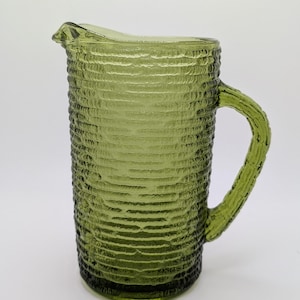 Vintage Soreno Avocado Green Textured Pitcher by Anchor Hocking