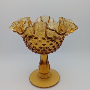 Vintage Fenton Amber Hobnail Ruffled Candy Dish