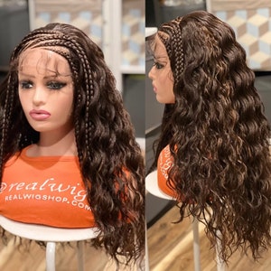 ElegantWigs 24&quot; Color 33 (Brown) Braided Cornrow Wavy Wig Made on a Lace Frontal *Just As Pictured*