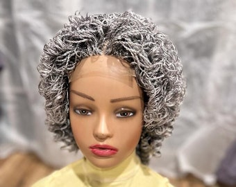ElegantWigs .Gray Curly Micro Twist Afro with Curly Tips  *Ready To Ship* *Just As Pictured*