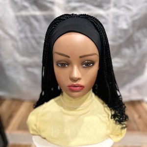 Handmade Black Braided Headband Wig with Curly Tips