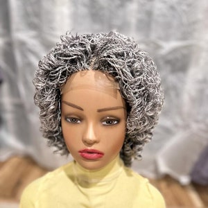 ElegantWigs .Gray Curly Micro Twist Afro with Curly Tips  *Ready To Ship* *Just As Pictured*