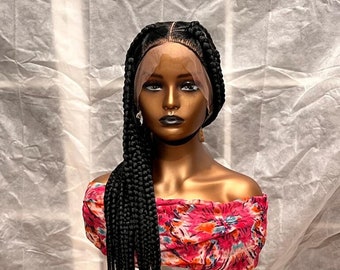 ElegantWigs 30" Black Jumbo Knotless Box Braid Wig Made on a Full Lace *Ready To Ship* *Just As Pictured*