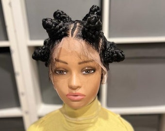 ElegantWigs ブラック バンツー ノットレス 編み込み ウィッグ ハンドメイド フルレース ウィッグ *すぐに発送可能* *写真通り*