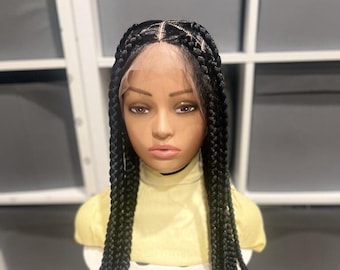 ElegantWigs 20" Black Jumbo Box Braided Wig With Triangle Parts Handmade On a Full lace Wig *Ready To Ship* *Just As Pictured*