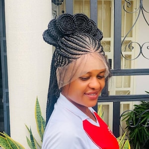 ElegantWigs 30&quot; Black Braided Cornrow Artistic Knotless Braids  *Ready To Ship* *Handmade Wig*