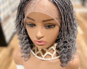 ElegantWigs Braided curly  gray braided wig made on a full lace wig.length is 16inches. Just  as pictured.wig for black woven.