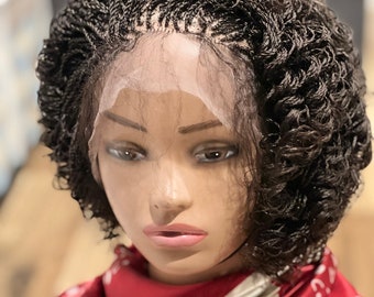 ElegantWigs Black Braided Micro Curly Twist Wig Made on a full lace lace wig. Color 4. Off black.Length is 14inches.