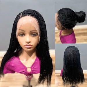 Elegant Wigs. Black Braided Micro Twist Wig.Handmade On a full lace Wig.length is 20 inches. Wig for women.