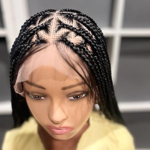 30&quot; Black Knotless Braided Wig: Handmade Triangle Part Lace Wig