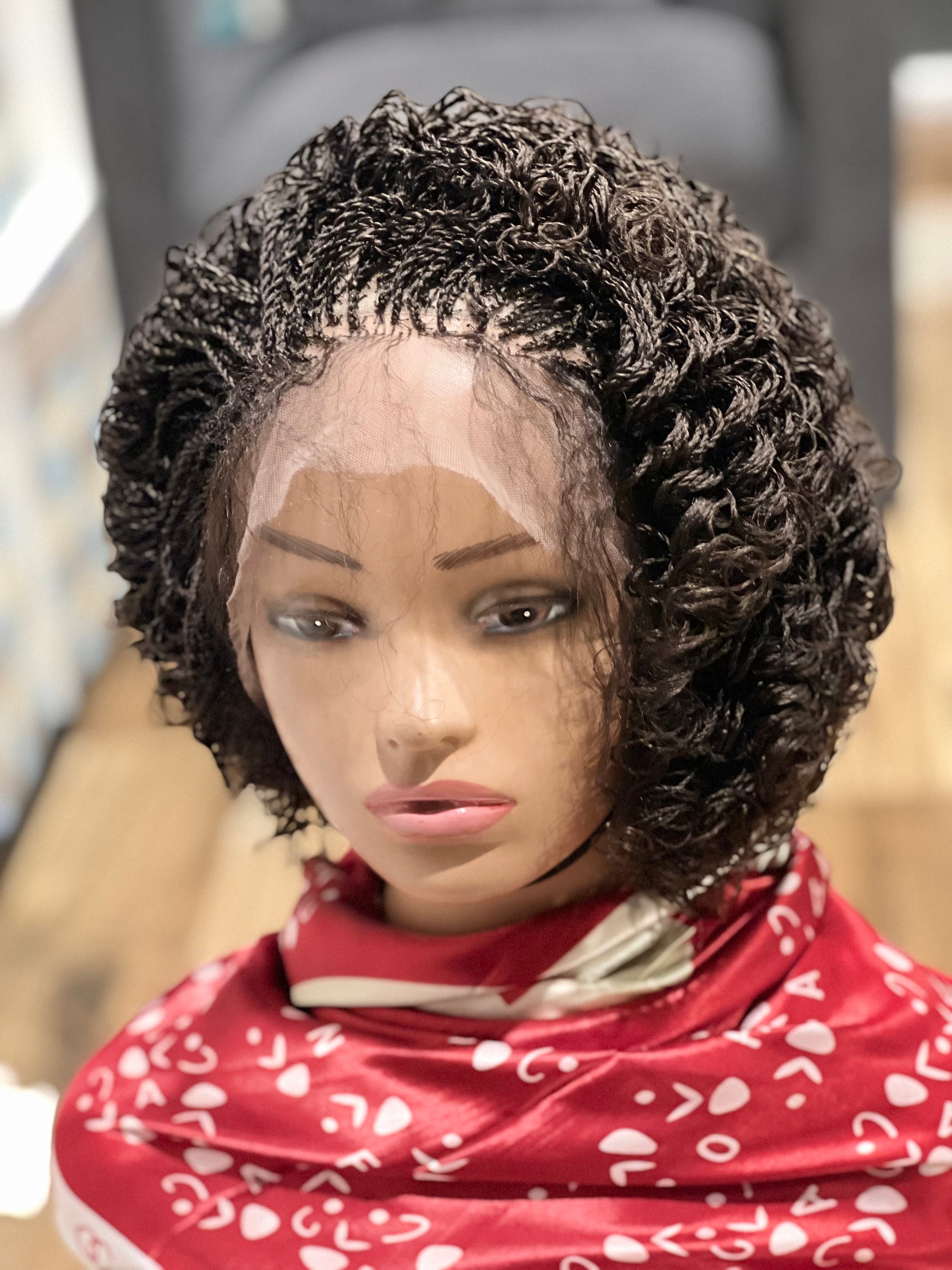 Elegantwigs. off Black Braided Micro Curly Twist Wig Made on a Full ...